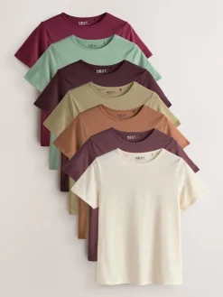 Aardse tinten - Set van 7 katoenen T-shirts met ronde hals voor alle dagen*Next Best
