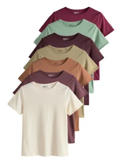 Aardse tinten - Set van 7 katoenen T-shirts met ronde hals voor alle dagen*Next Best