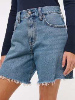 High Rise Loose Denim Shorts With Fray Hem*Abercrombie & Fitch Best