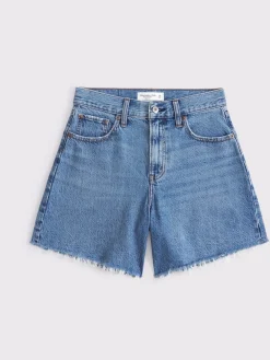 High Rise Loose Denim Shorts With Fray Hem*Abercrombie & Fitch Best