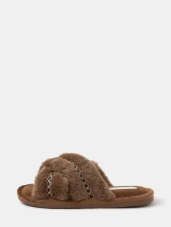 Fluffy Braid Crossover Slide Slippers*Accessorize Hot