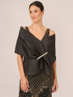 Mikado Embellished Wrap Black Poncho*Adrianna Papell Discount