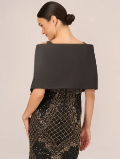 Mikado Embellished Wrap Black Poncho*Adrianna Papell Discount