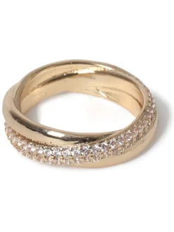 Gold Tone Diamond Simulant Pave Ring*Aela Hot