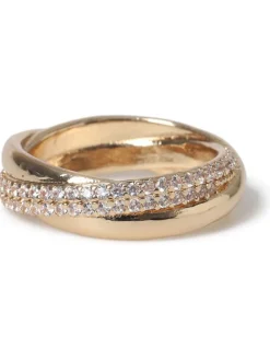 Gold Tone Diamond Simulant Pave Ring*Aela Hot