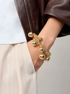Gold Tone Statement Sphere Cluster Stretch Bracelet*Aela New