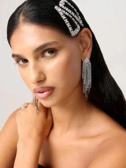 Large Silver Tone Sparkle Snap Hair Clips*Aela Clearance