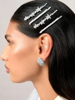 Silver Tone Silver Tone Sparkle Star Hair Slides*Aela Best