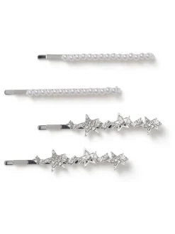 Silver Tone Silver Tone Sparkle Star Hair Slides*Aela Best