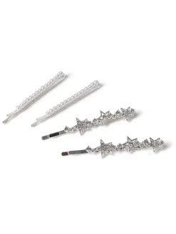 Silver Tone Silver Tone Sparkle Star Hair Slides*Aela Best