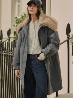 Antraciet - Premium Jassen met imitatiebontkraag*Next Discount