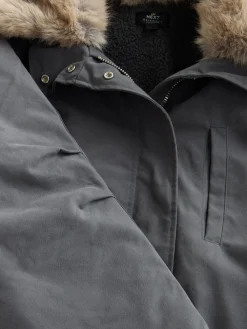 Antraciet - Premium Jassen met imitatiebontkraag*Next Discount