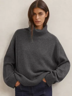 Antraciet - Brooklyn trui met rolkraag van wol-kasjmier*Reiss Best