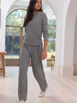 Antraciet - Superzachte Cosy Rib Gebreide Broek met Wijde Pijpen*Next Online