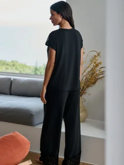 Modal Lace Trim Black Pyjamas Set*B by Ted Baker Outlet