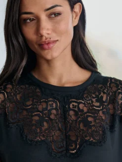 Modal Lace Trim Black Pyjamas Set*B by Ted Baker Outlet