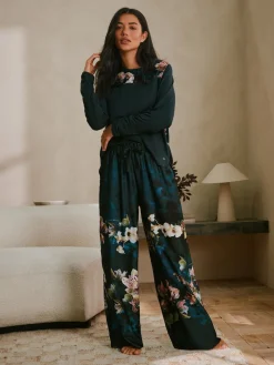 Teal Blue Floral Satin Jersey Pyjamas*B by Ted Baker Clearance