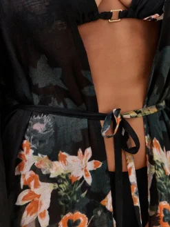 Viscose Tassel Kimono Black Koi Floral Cover-Up*B by Ted Baker Best