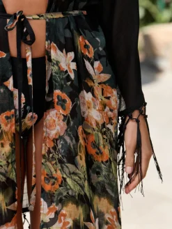 Viscose Tassel Kimono Black Koi Floral Cover-Up*B by Ted Baker Best