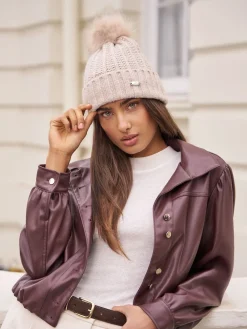 Beige - Shimmer Ribbed Pom Hat*Lipsy Best