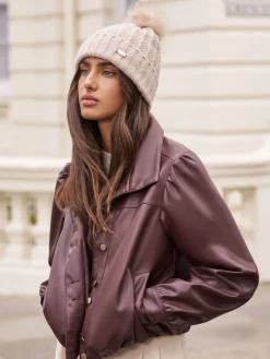 Beige - Shimmer Ribbed Pom Hat*Lipsy Best