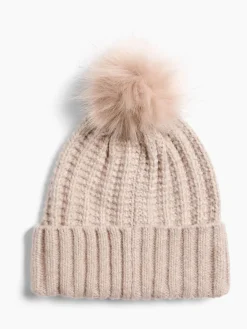 Beige - Shimmer Ribbed Pom Hat*Lipsy Best