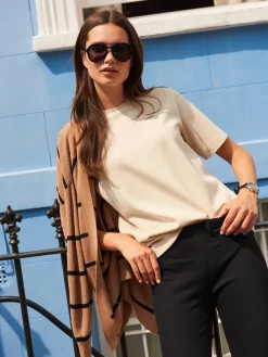 Beigebruin-crème - Dik T-shirt met ronde hals en korte mouwen*Next