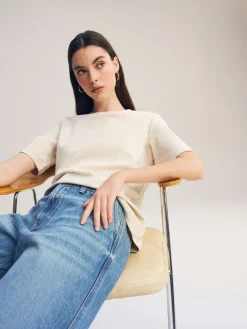 Beigebruin-crème - Dik T-shirt met ronde hals en korte mouwen*Next