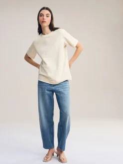 Beigebruin-crème - Dik T-shirt met ronde hals en korte mouwen*Next