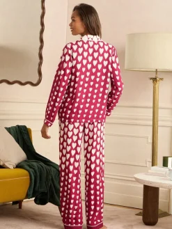 Berry Red and Ivory Heart Print - Button Down Pyjamas Set*Love & Roses New
