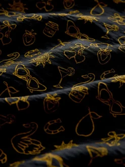 Black Croissant Print - Mini Long Sleeve A-Line Seam Detail Dress*Next