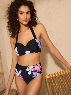 Black Iris Flower - buikcorrigerend bikinibroekje met hoge taille*Love & Roses Clearance