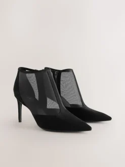 Black Mesh Detail - Pointed Toe T-Bar Ankle Boots*Next Online
