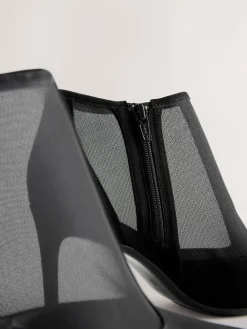Black Mesh Detail - Pointed Toe T-Bar Ankle Boots*Next Online