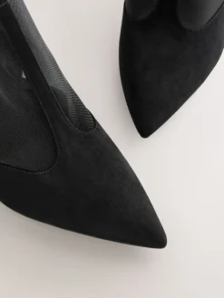 Black Mesh Detail - Pointed Toe T-Bar Ankle Boots*Next Online