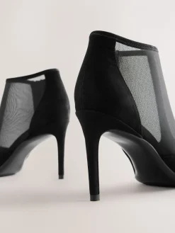Black Mesh Detail - Pointed Toe T-Bar Ankle Boots*Next Online