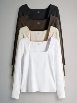 - 4 Pack Trim Square Neck Ribbed Tops*The Set Outlet