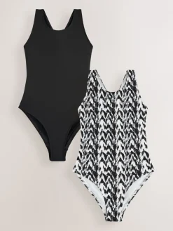Black/Monochrome Ikat - High Neck Swimsuit 2 Pack*Next Hot
