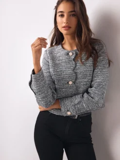 Blauw - Boucle Scallop Collarless Jacket*Next Outlet