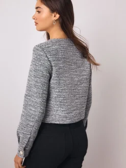 Blauw - Boucle Scallop Collarless Jacket*Next Outlet