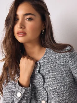 Blauw - Boucle Scallop Collarless Jacket*Next Outlet