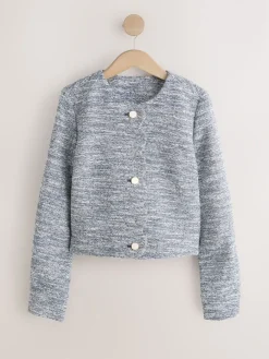 Blauw - Boucle Scallop Collarless Jacket*Next Outlet