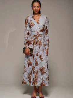 - Long Sleeve Printed Lace Midaxi Dress*Jolie Moi Hot