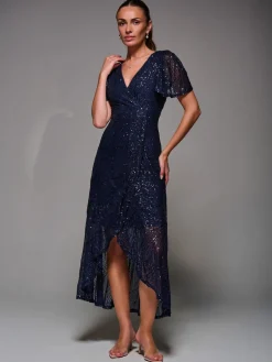 Blauw - Sequin Angel Sleeve Ruffle Hem Maxi Dress*Jolie Moi Outlet