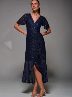 Blauw - Sequin Angel Sleeve Ruffle Hem Maxi Dress*Jolie Moi Outlet