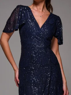 Blauw - Sequin Angel Sleeve Ruffle Hem Maxi Dress*Jolie Moi Outlet