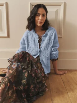 - Pointelle Button Through Scallop Cardigan With A Touch Of Wool*Laura Ashley Sale