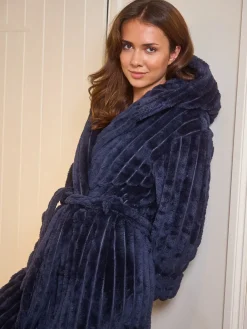 - Plush Ridged Fleece Midi Hooded Dressing Gown*Loungeable Clearance
