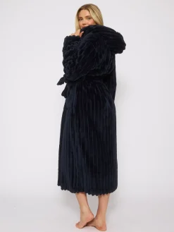 - Plush Ridged Fleece Midi Hooded Dressing Gown*Loungeable Clearance