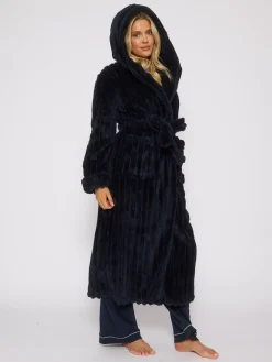 - Plush Ridged Fleece Midi Hooded Dressing Gown*Loungeable Clearance